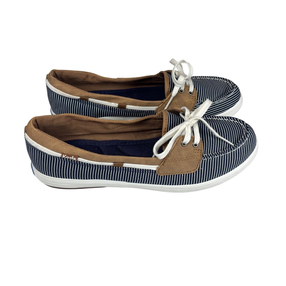 Keds Coastal Nautical Boat Shoes Blue White Striped Canvas Preppy Comfort Sz 8 - Picture 4 of 11